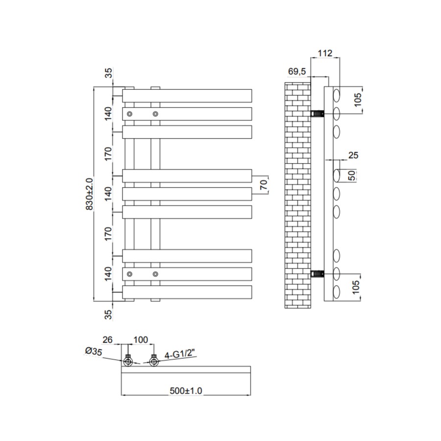 Reina Chisa Gunmetal Designer Towel Radiator - 820 x 500mm