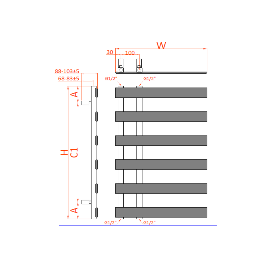 Reina Florina Gunmetal Grey Designer Towel Radiator 1525 x 500mm