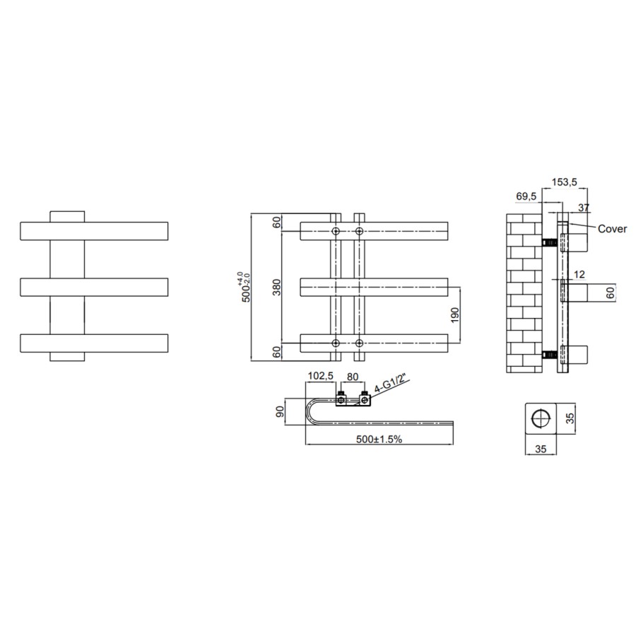 Reina Panaro Gunmetal Designer Towel Radiator - 500 x 500mm