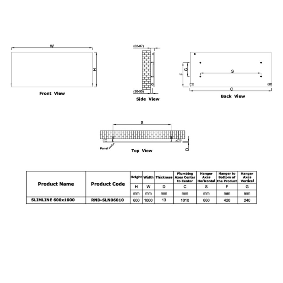 Reina Slimline White Horizontal Flat Panel Radiator - 600 x 1000mm
