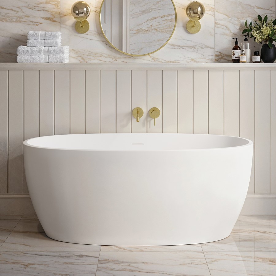 ALMOST PERFECT - Matt White Freestanding Double Ended Bath 1500 x 725mm - Rosa