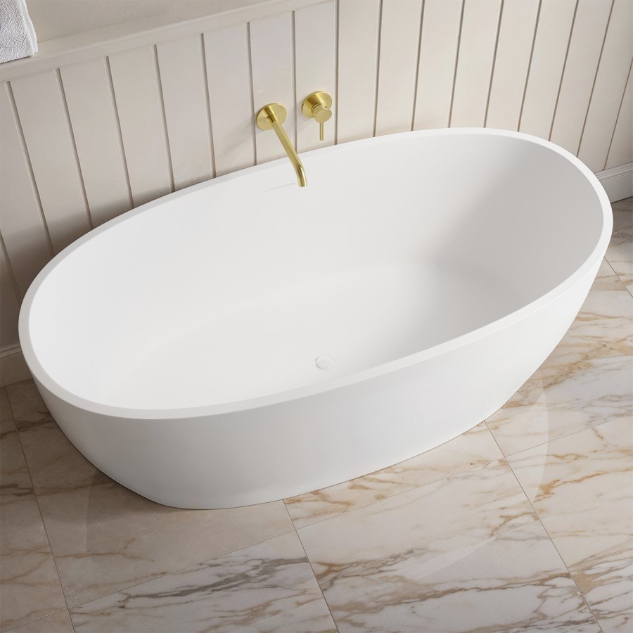 ALMOST PERFECT - Matt White Freestanding Double Ended Bath 1500 x 725mm - Rosa