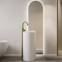 Matt White Round Stone Resin Freestanding Cylinder Pedestal Basin with Waste 400mm - Ruby