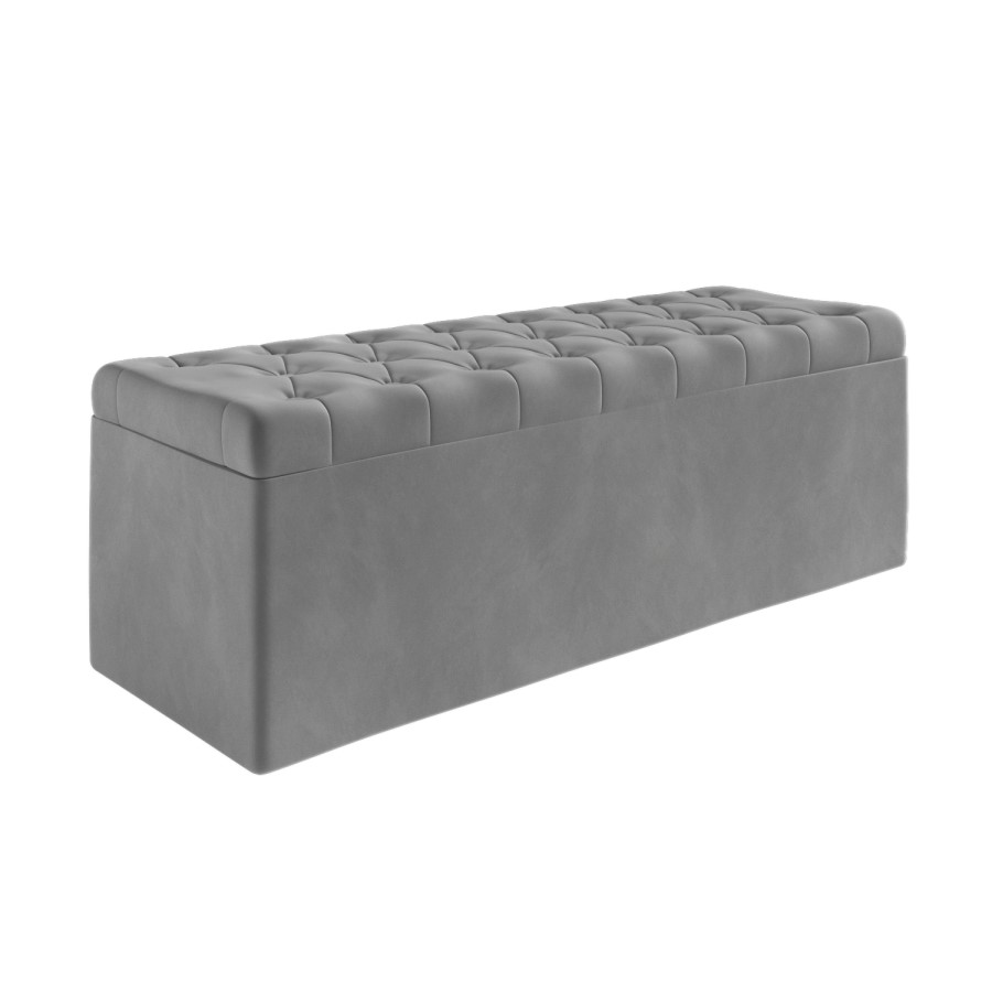 ONLY OPENED - Safina Ottoman Storage Box in Grey Velvet