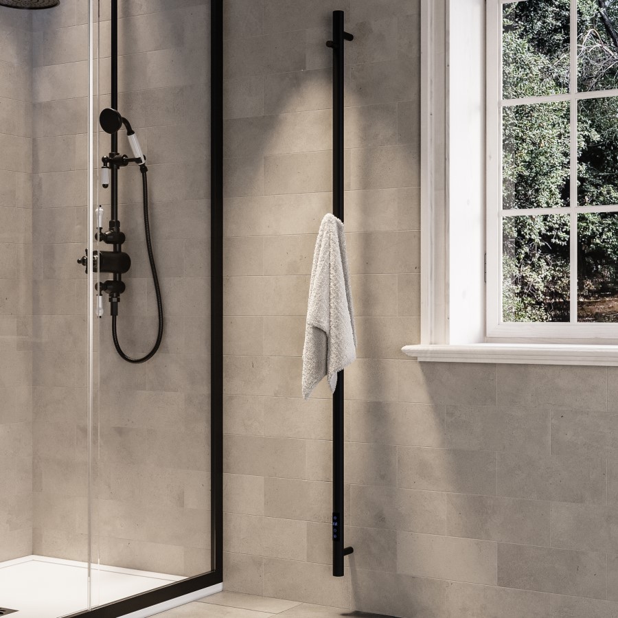 Black Vertical Electric Towel Radiator 1600mm - Sagaro