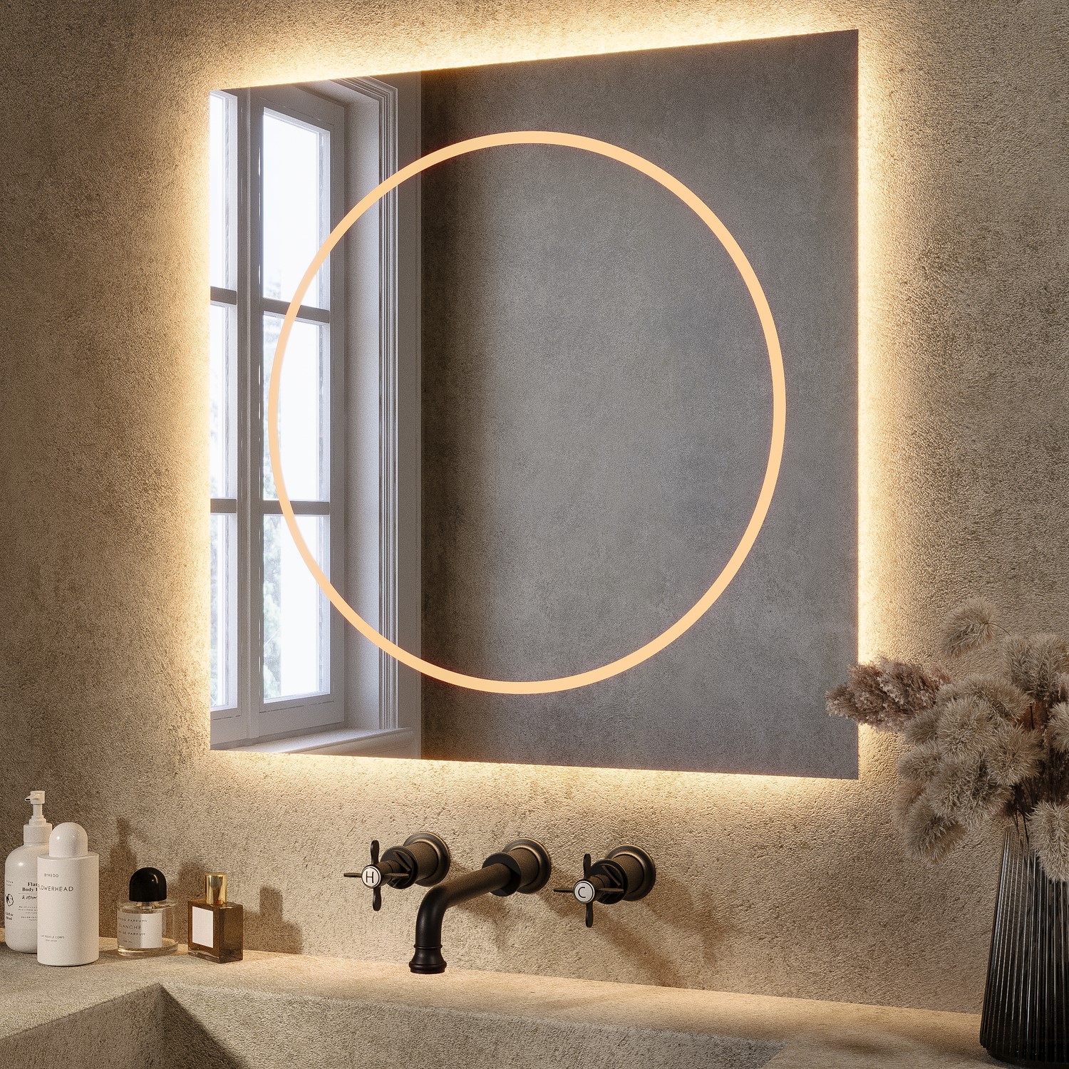 Square Backlit Heated Bathroom Mirror with Lights 600mm - Saturn ...