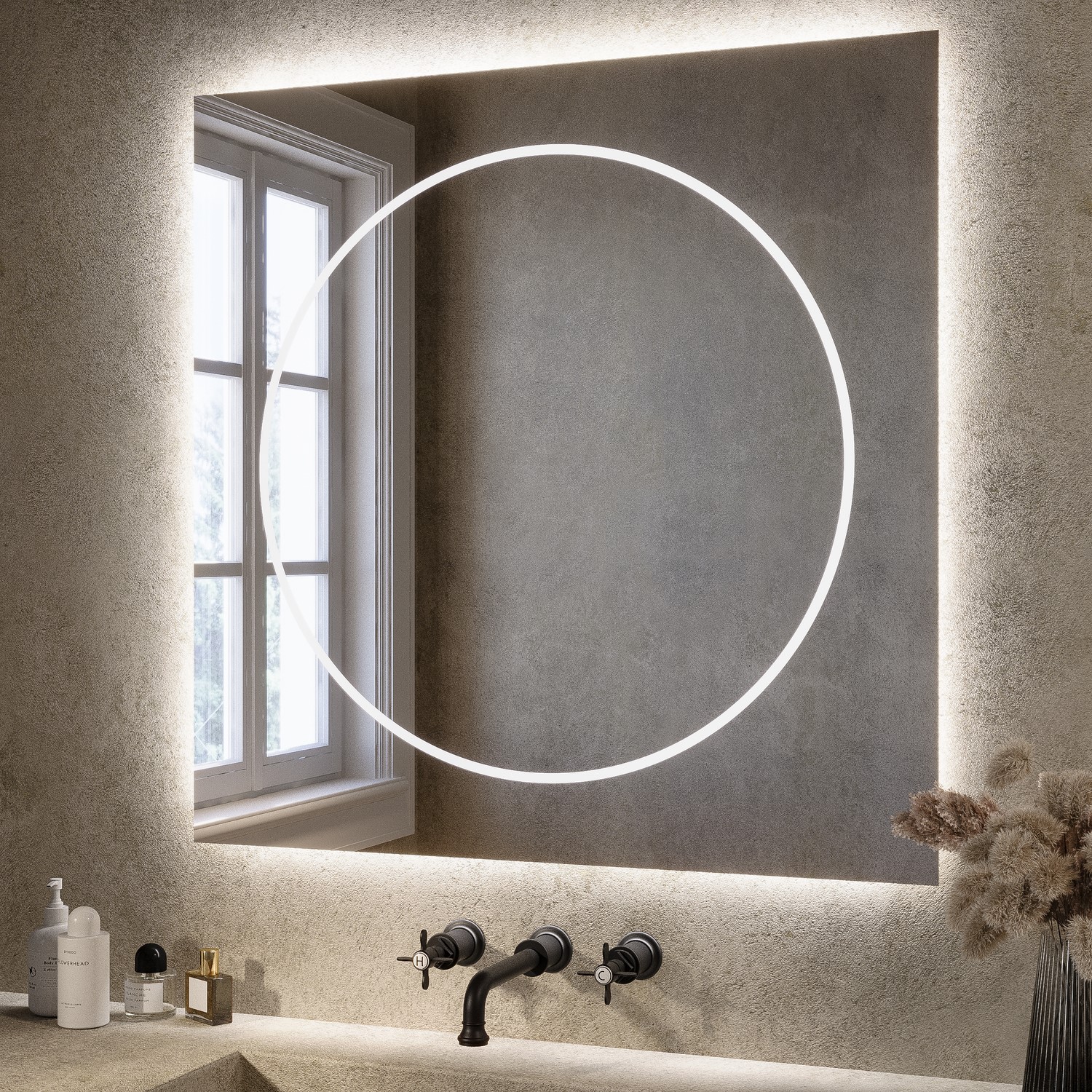 Square Backlit Heated Bathroom Mirror with Lights 800mm - Saturn ...