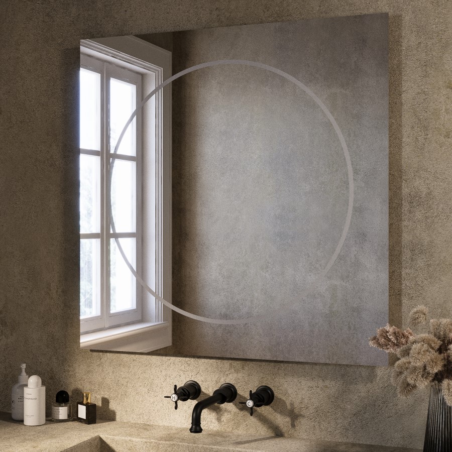 Square Front and Backlit Heated Bathroom Mirror with Lights 800mm - Saturn