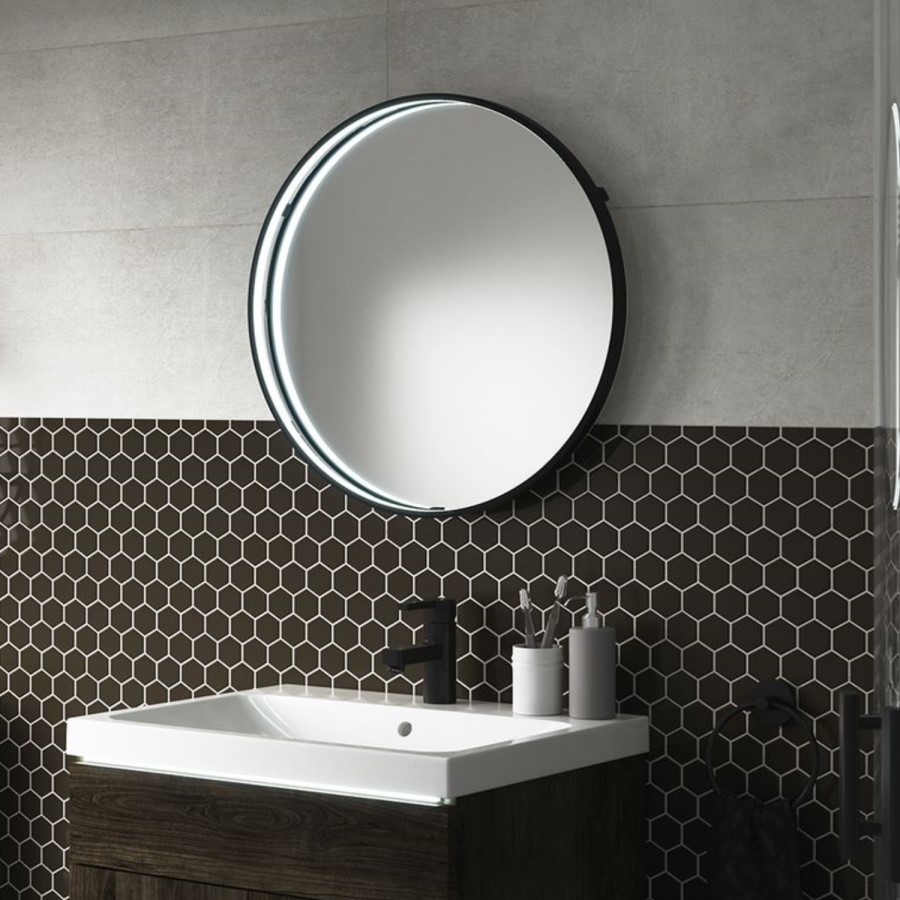 Sensio Aspect Round Black LED Heated Bathroom Mirror 600mm