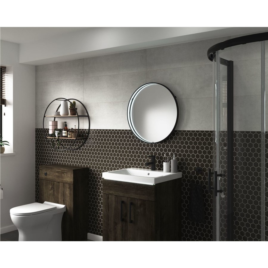 Sensio Aspect Round Black LED Heated Bathroom Mirror 600mm
