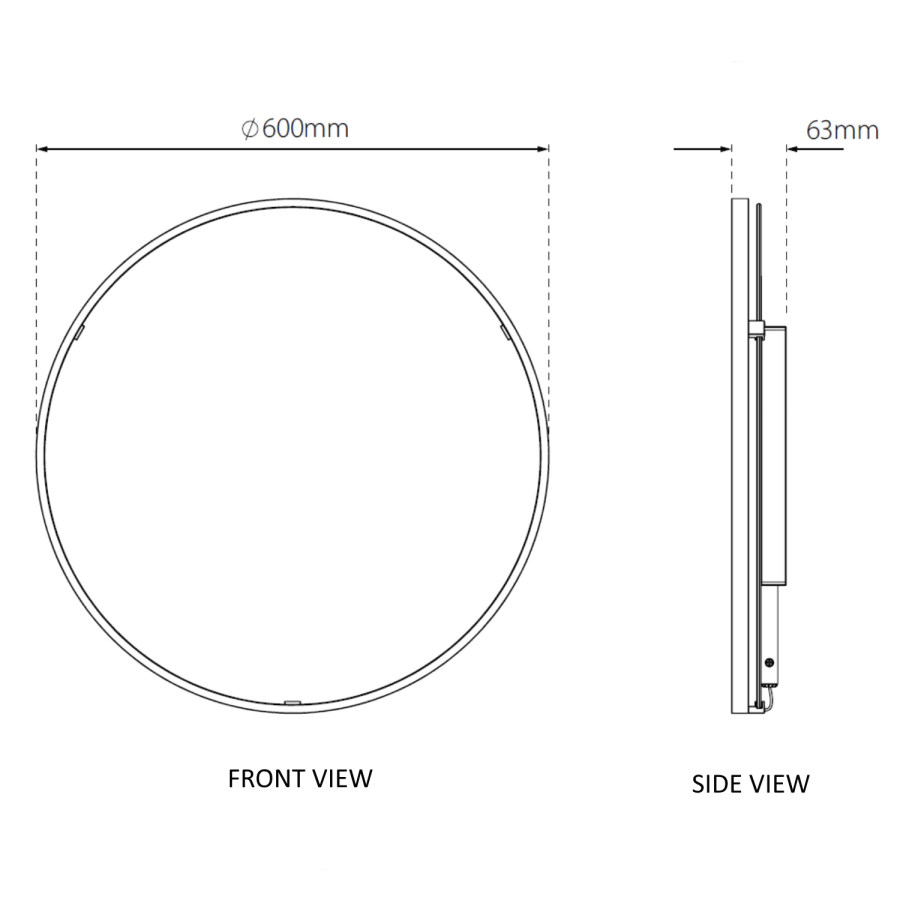 Sensio Aspect Round Black LED Heated Bathroom Mirror 600mm