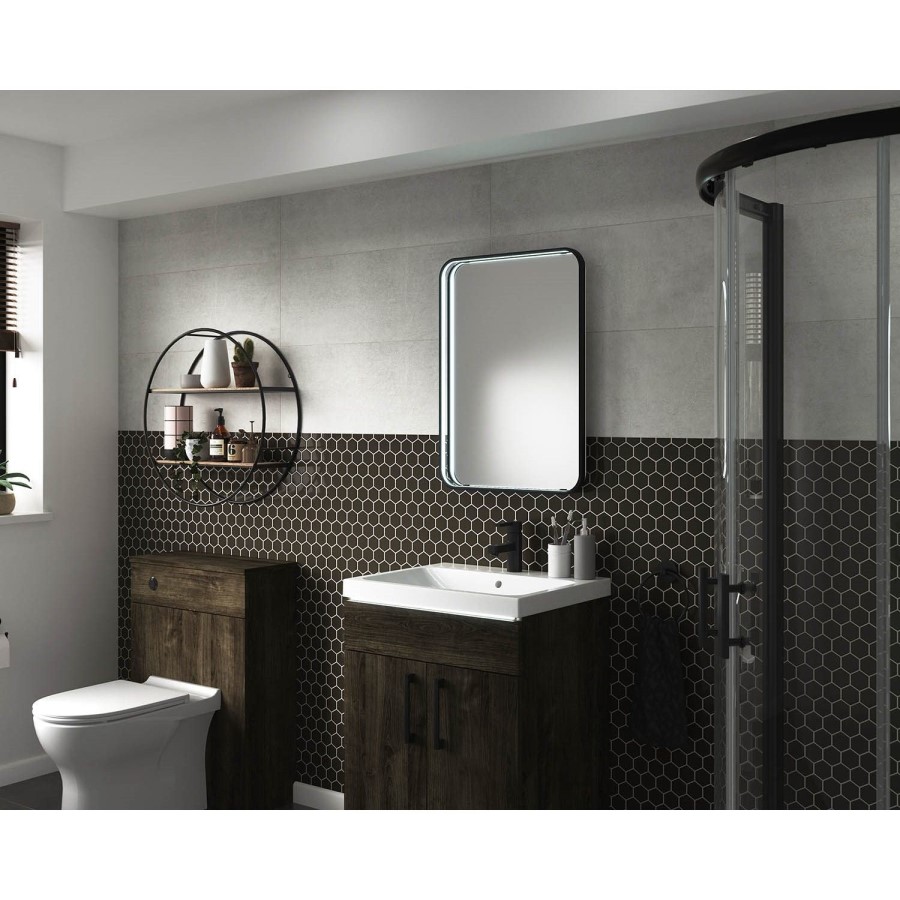 ONLY OPENED - Rectangular Black LED Bathroom Mirror with Demister 700 x 500mm -  Sensio Aspect