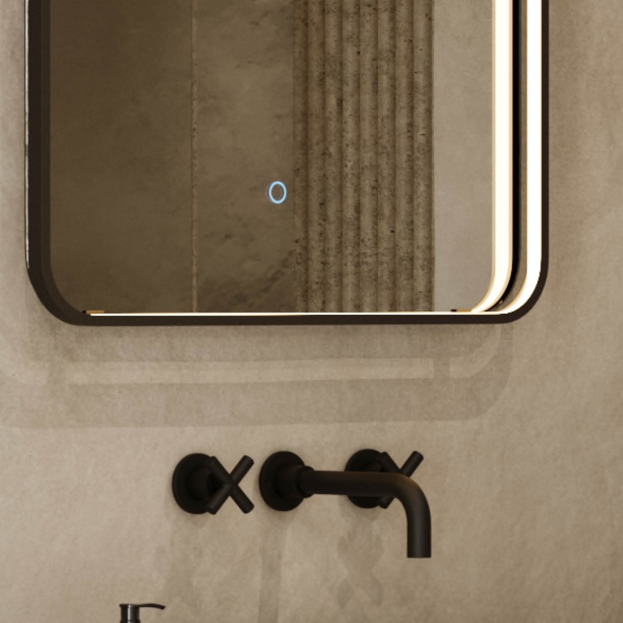 Sensio Aspect Rectangular Black Heated Bathroom Mirror with Lights 700 x 500mm