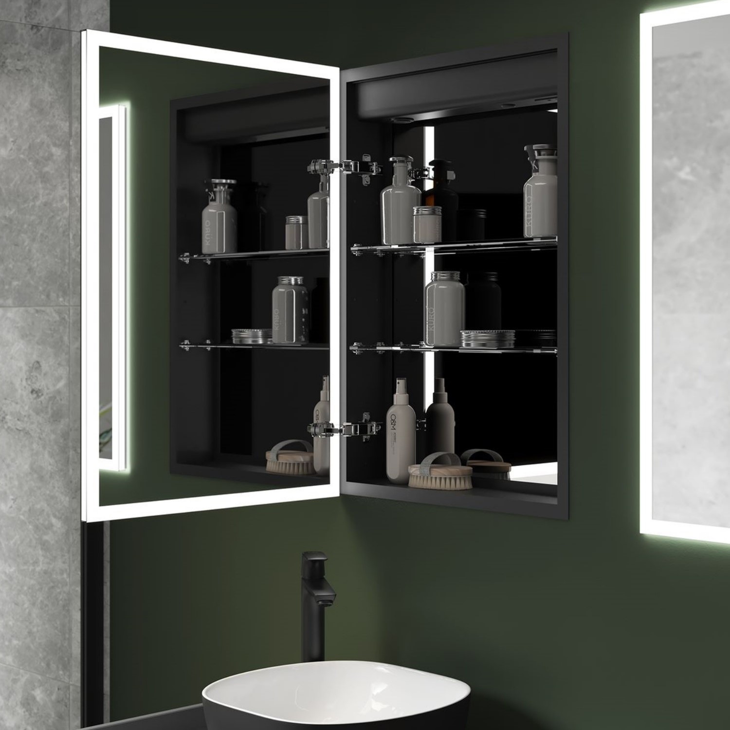Recessed Mirrored Bathroom Wall Cabinet, Recessed Vanity Cabinet
