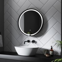 Sensio Dawn Round Black Heated Bathroom Mirror with Lights 600mm Sensio Dawn Round Black Heated Bathroom Mirror with Lights 600mm