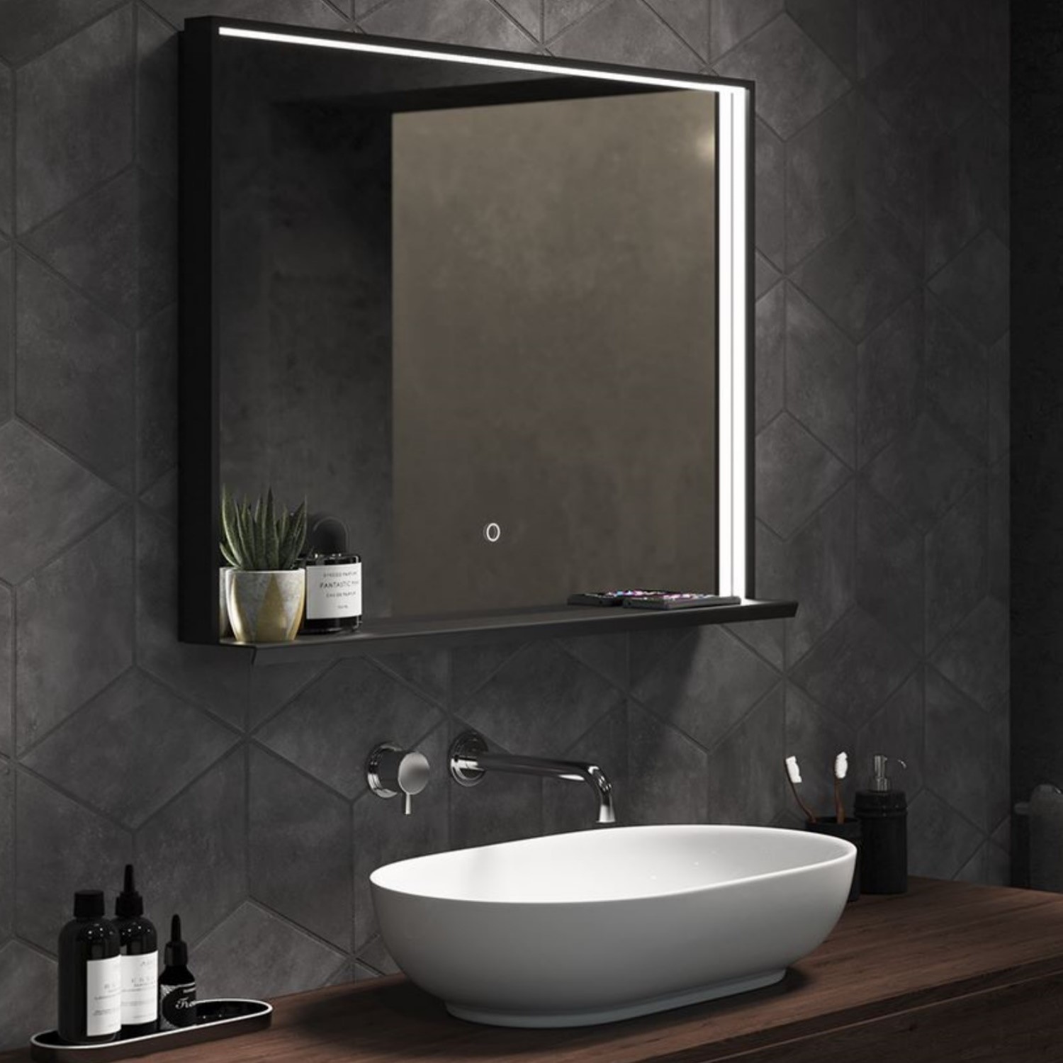 Alcor Matt Black Bathroom Mirror 600 x 600mm 