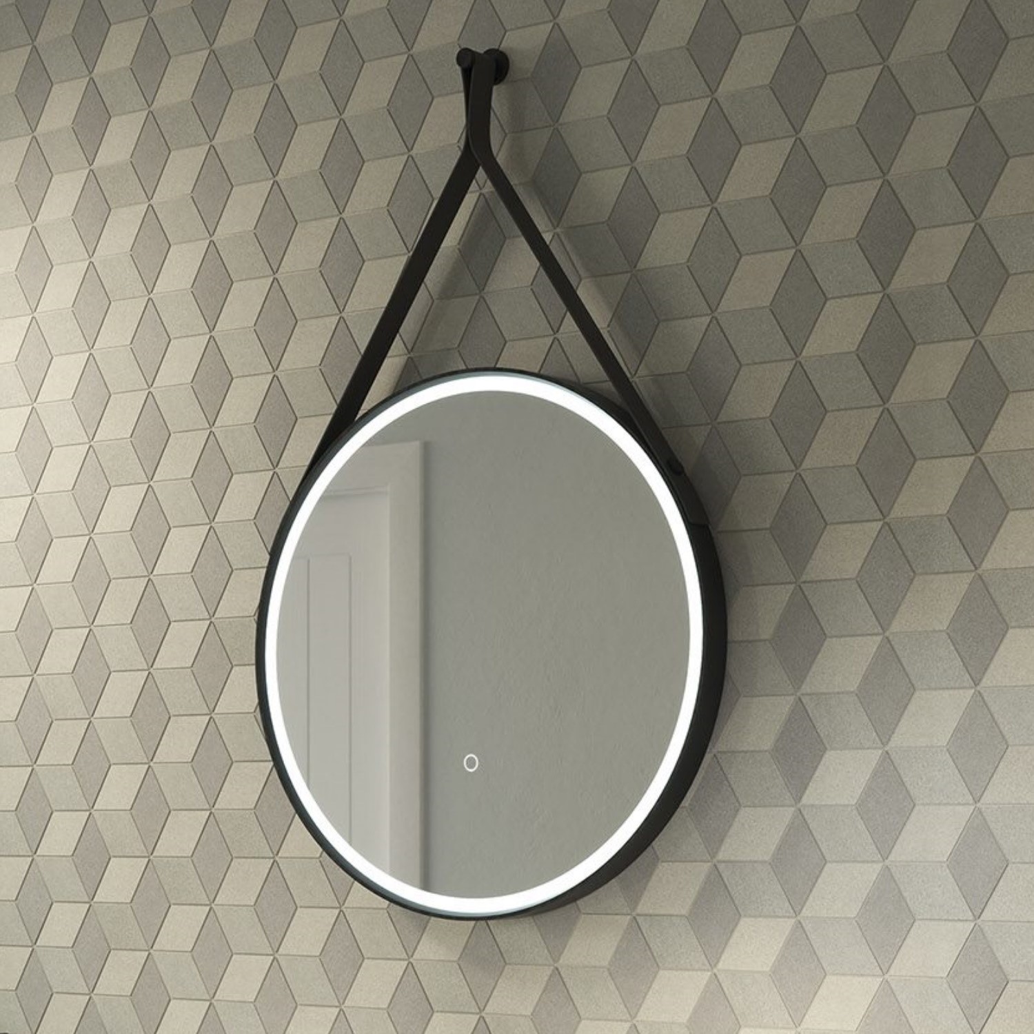 Round Led Bathroom Mirror With Leather, Round Mirror With Leather Strap The Range