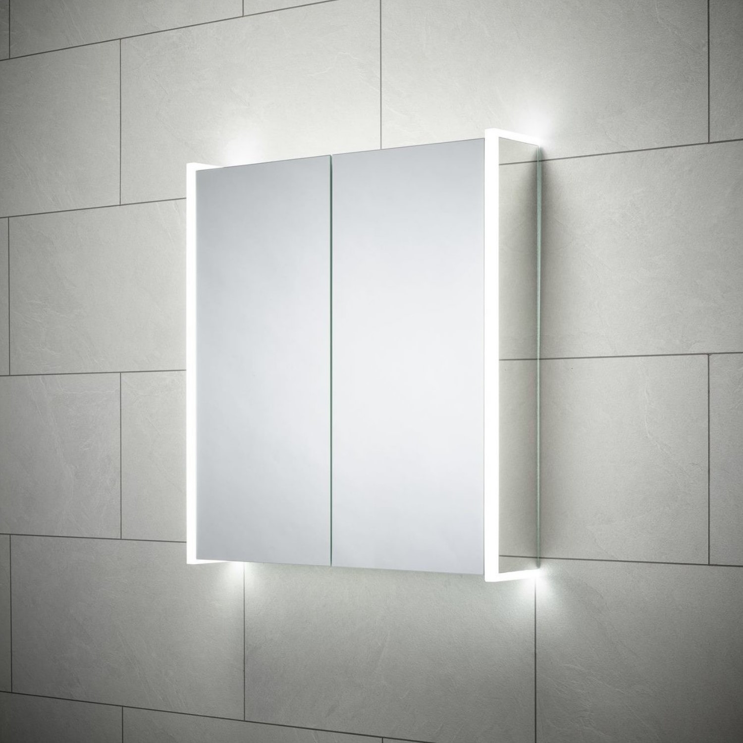 Sensio Silver Ainsley Double Door Chrome Bathroom Mirror Cabinet With Lights & Bluetooth Speaker 664 X 700Mm