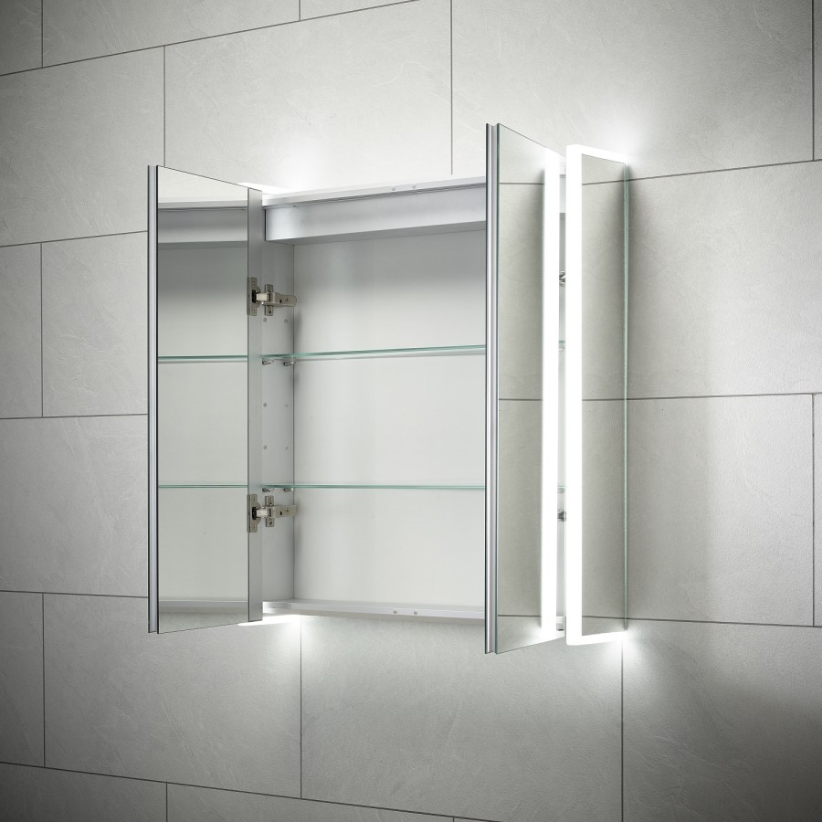 GRADE A2 - Sensio Ainsley Chrome Mirrored Bathroom Cabinet with Lights & Bluetooth 564 x 700mm
