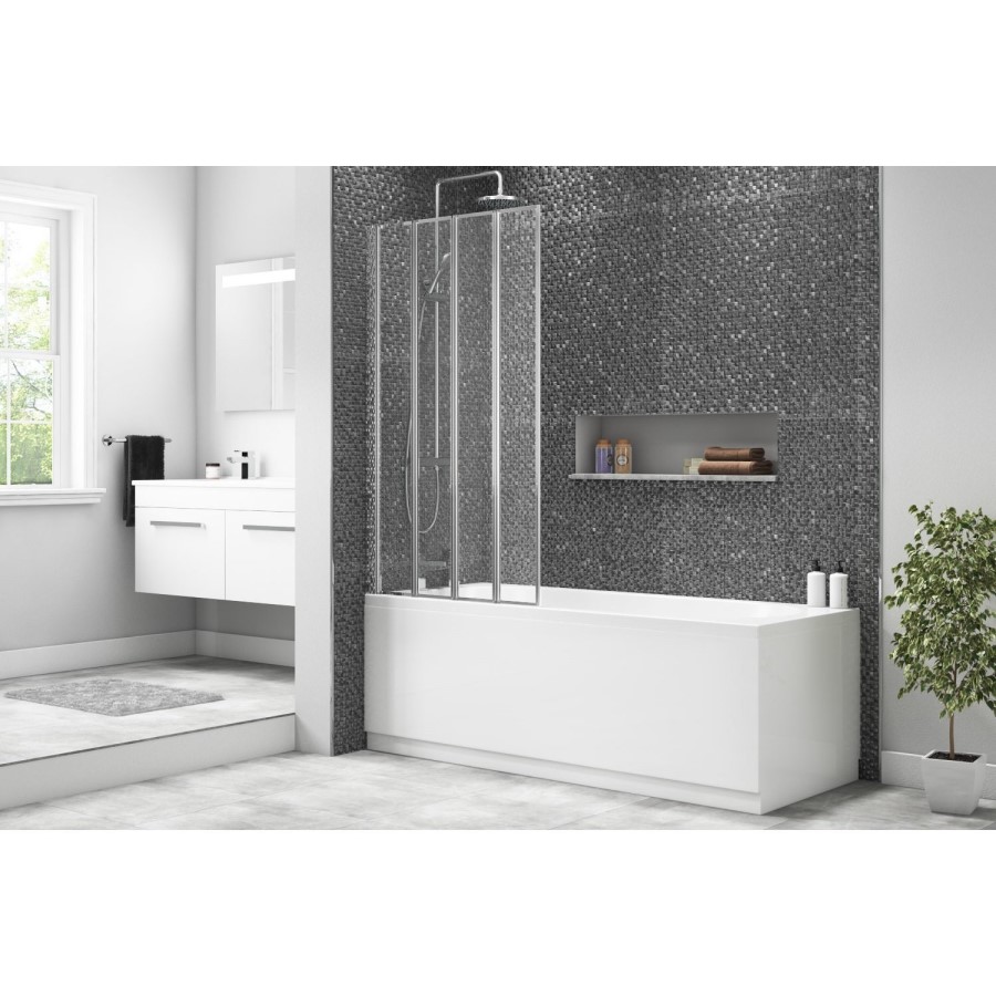 4 Fold Shower Bath Screen with Chrome Frame 830 x 1400mm