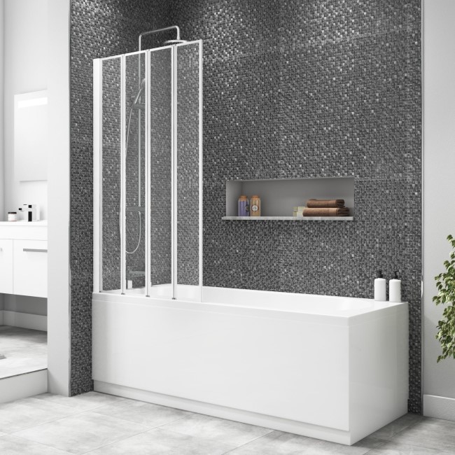 Taylor & Moore 4 Fold Shower Bath Screen with White Frame - 830 x 1400mm