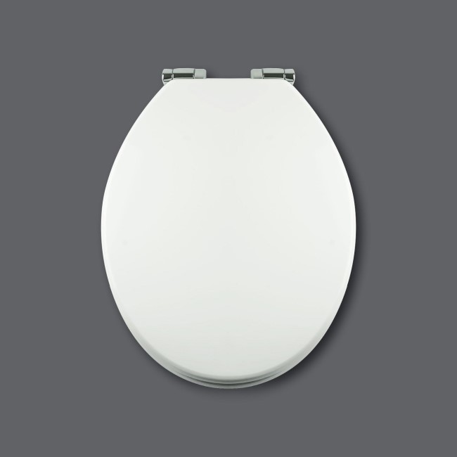 Soft Close Toilet Seat in White with Chrome Hinges