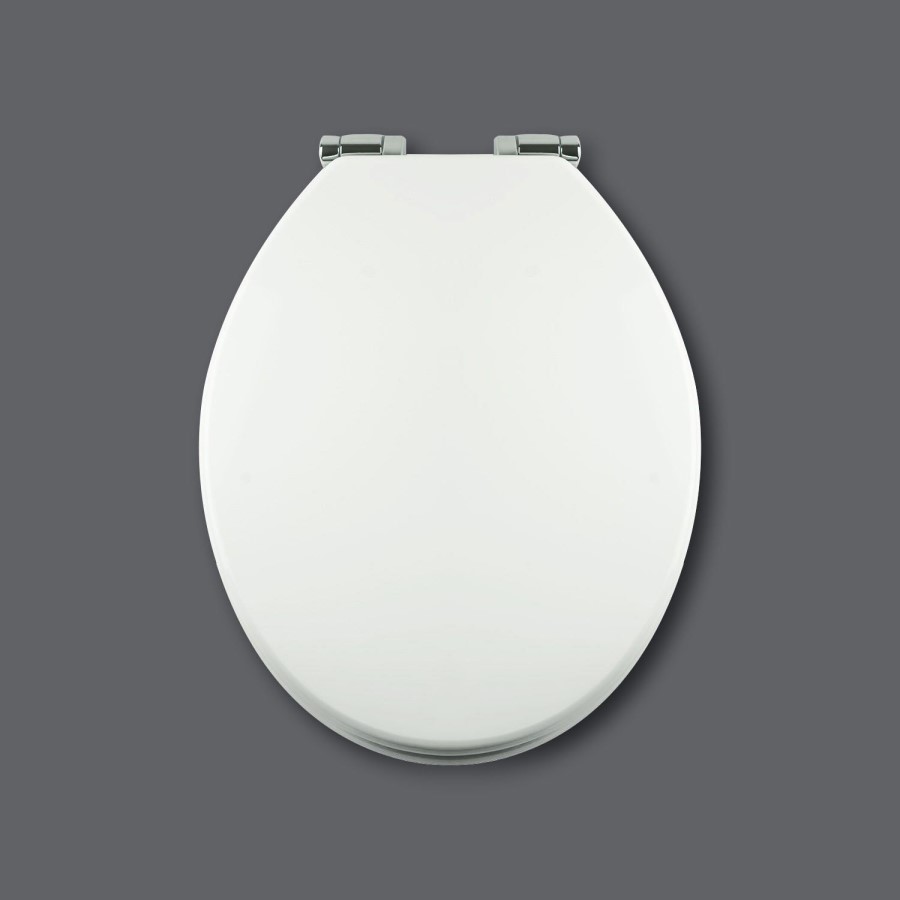 Soft Close Toilet Seat in White with Chrome Hinges