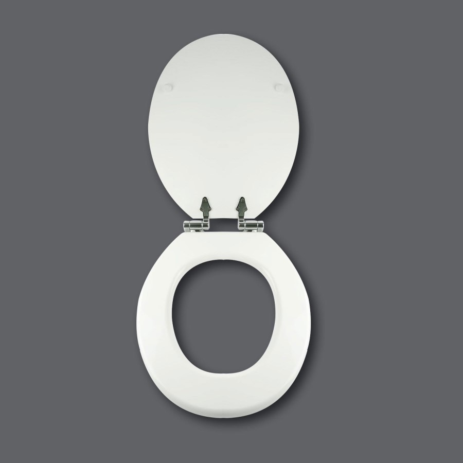 Soft Close Toilet Seat in White with Chrome Hinges