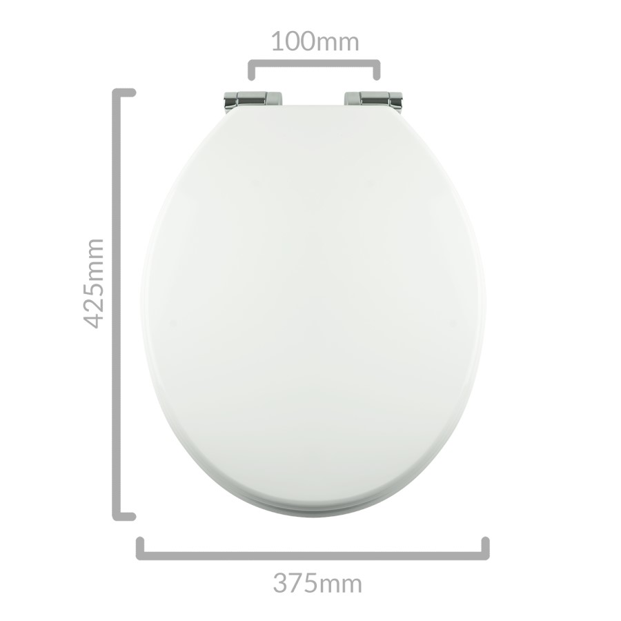Soft Close Toilet Seat in White with Chrome Hinges
