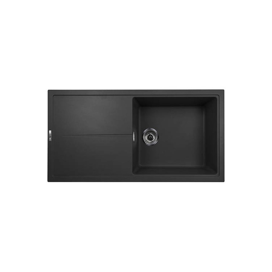Single Bowl Inset Black Granite Kitchen Sink with Reversible Drainer - Essence