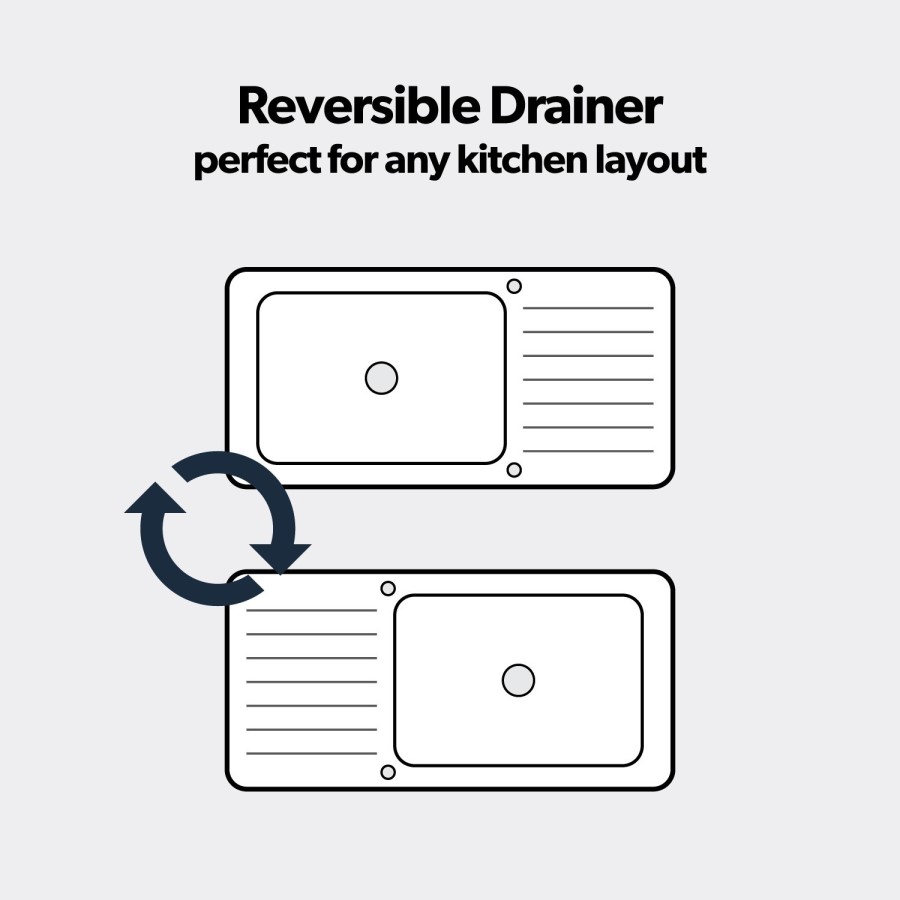Single Bowl Inset Black Granite Kitchen Sink with Reversible Drainer - Essence