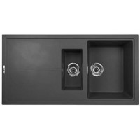 1.5 Bowl Inset Black Granite Kitchen Sink with Reversible Drainer - Essence