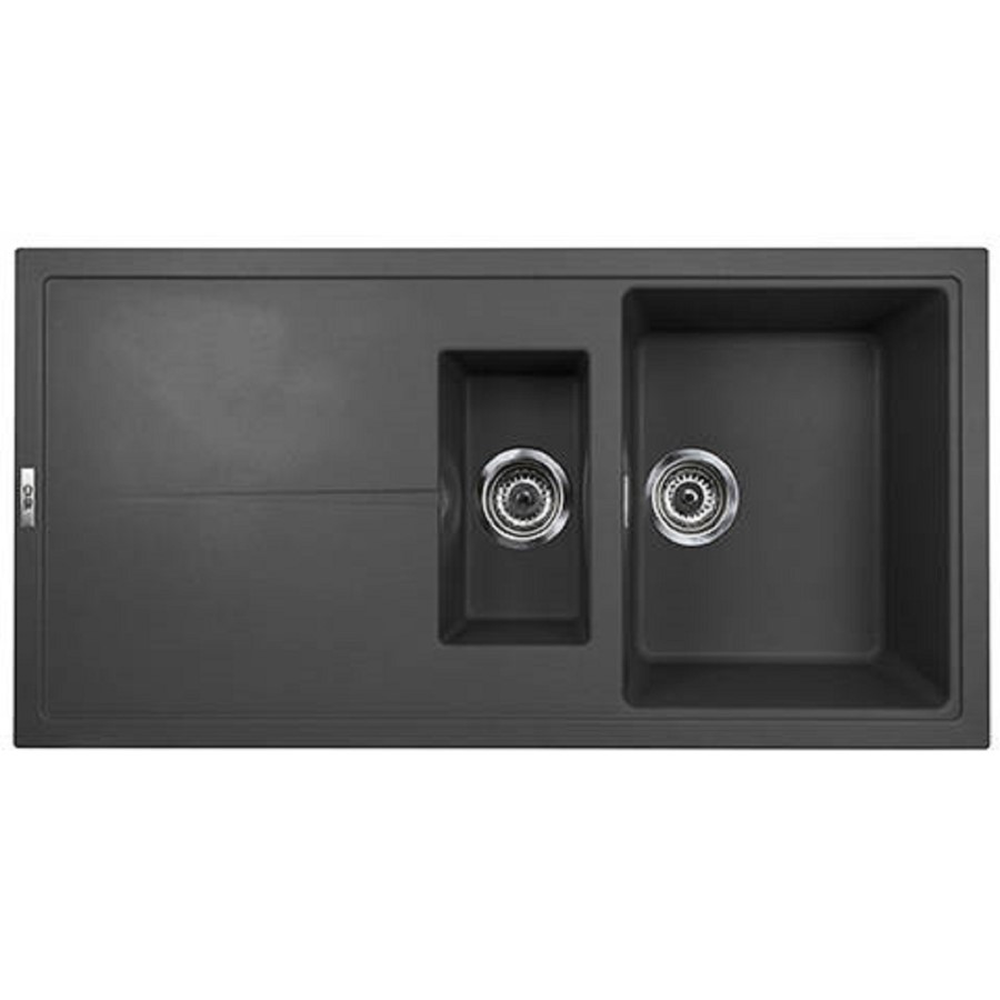 1.5 Bowl Inset Black Granite Kitchen Sink with Reversible Drainer - Essence
