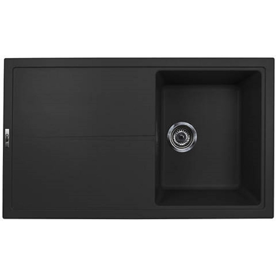 Single Bowl Inset Black Granite Kitchen Sink with Reversible Drainer - Essence