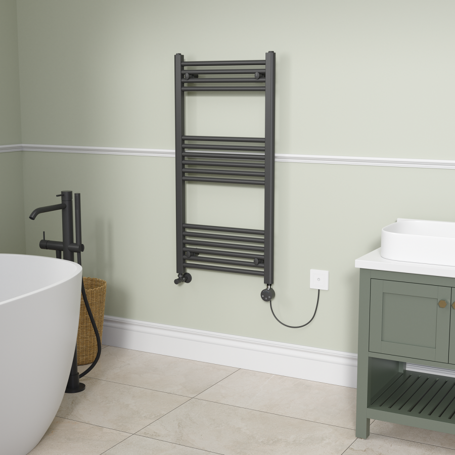Black electriQ 400W Smart Wi-Fi Thermostatic Heating Element for Electric & Dual-Fuel Radiators and Towel Rails – Plug-In or Hardwired