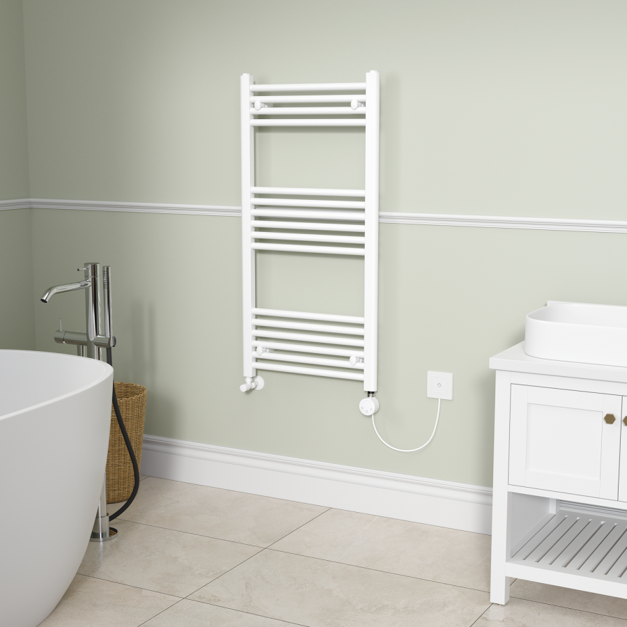 White electriQ 600W Smart Wi-Fi Thermostatic Heating Element for Electric & Dual-Fuel Radiators and Towel Rails – Plug-In or Hardwired