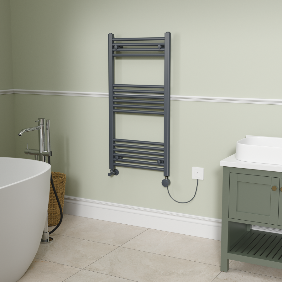 Anthracite electriQ 1000W Smart Wi-Fi Thermostatic Heating Element for Electric & Dual-Fuel Radiators and Towel Rails – Plug-In or Hardwired