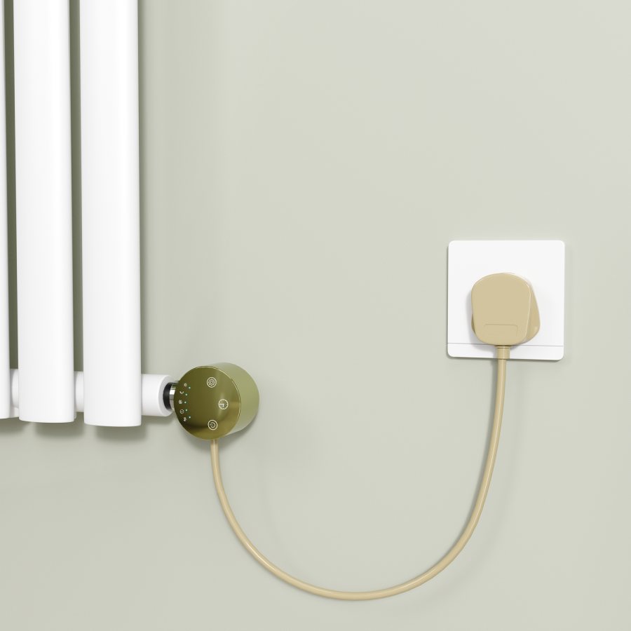 Brushed Brass electriQ 1200W Smart Wi-Fi Thermostatic Heating Element for Electric & Dual-Fuel Radiators and Towel Rails – Plug-In or Hardwired