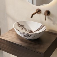 Marble Effect Oval Countertop Basin 410mm - Shell