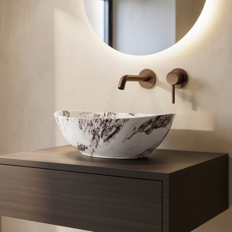 Marble Effect Oval Countertop Basin 410mm - Shell