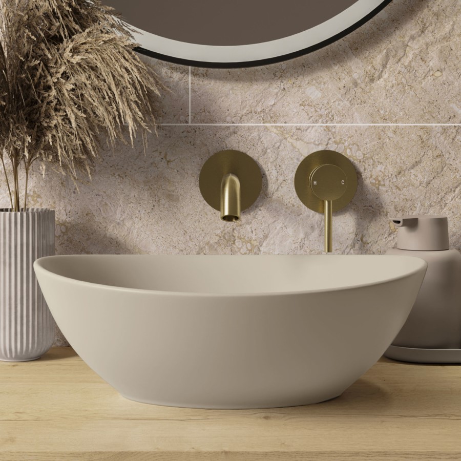 Matt Beige Oval Countertop Basin 410mm - Shell