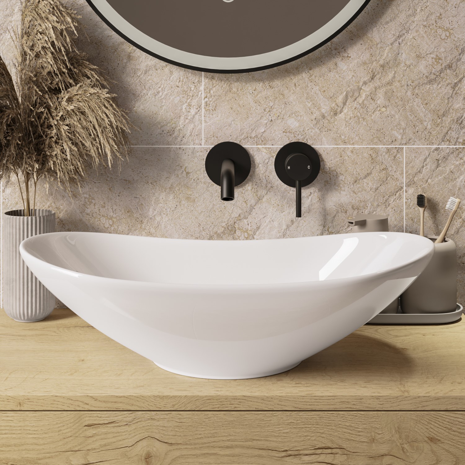 White Oval Countertop Basin 615mm - Shell - Better Bathrooms