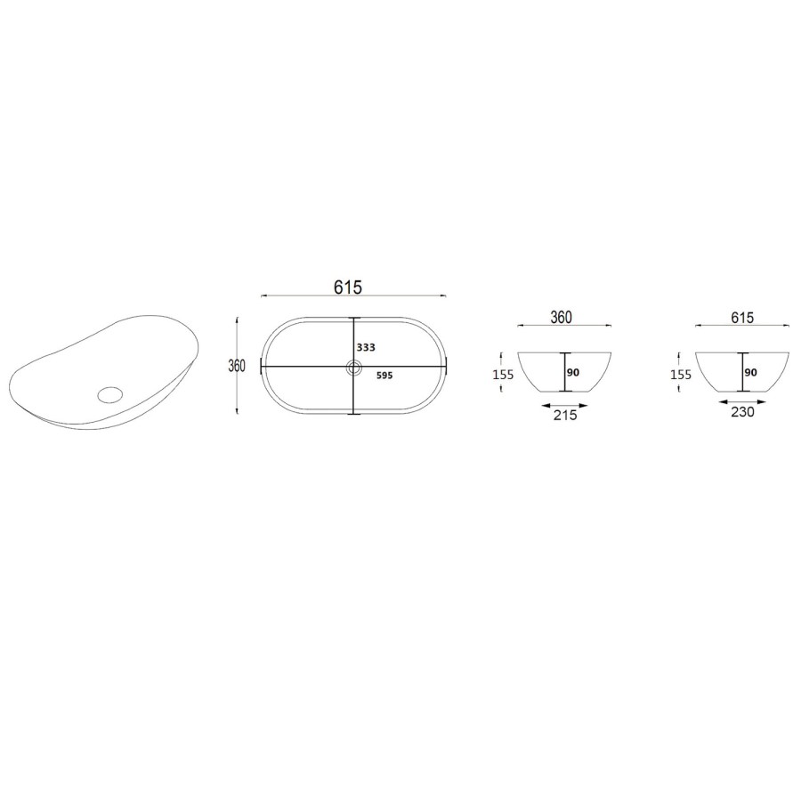White Oval Countertop Basin 615mm - Shell