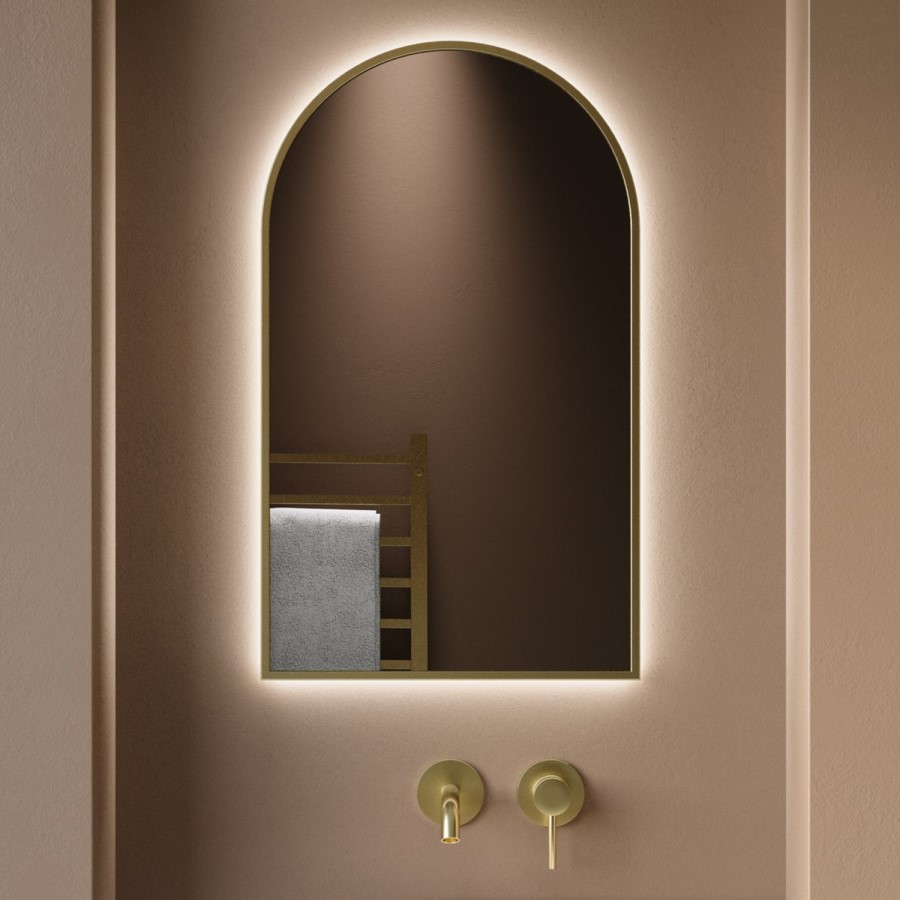 Arched Brass Backlit Heated Bathroom Mirror with Lights 500 x 800mm - Empire