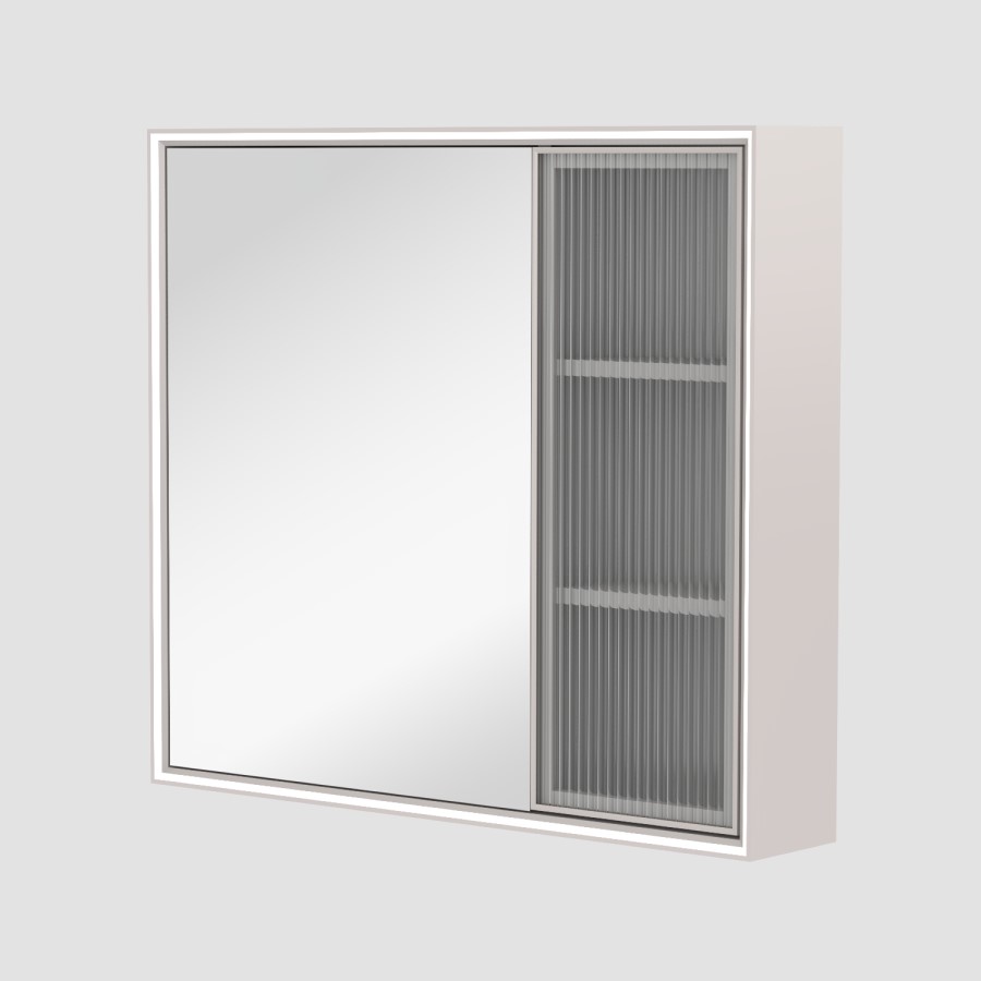 Double Door Beige Bathroom Mirror Cabinet with Lights Demister & Shaver Socket - Sidra