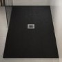 GRADE A1 - 1700x800mm Rectangular Shower Tray with Grate - Black Stone Resin Slate Effect - Sileti