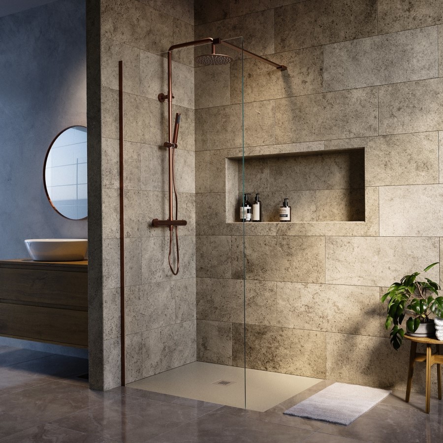 1000x800mm Rectangular Sand Slate-Effect Shower Tray 27mm - Stone Resin - Sileti