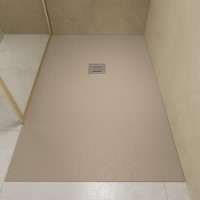 GRADE A1 - 1200x800mm Stone Resin Cream Slate Effect Rectangular Shower Tray with Grate - Siltei GRADE A1 - 1200x800mm Stone Resin Cream Slate Effect Rectangular Shower Tray with Grate - Siltei