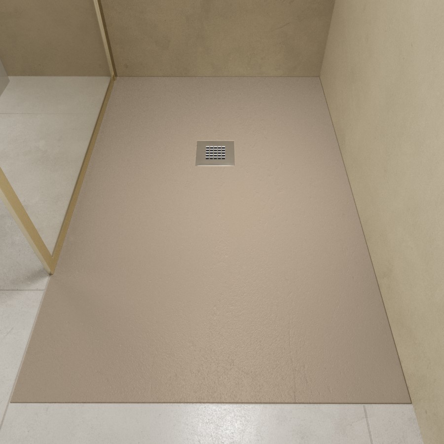 GRADE A1 - 1200x800mm Stone Resin Cream Slate Effect Rectangular Shower Tray with Grate - Siltei