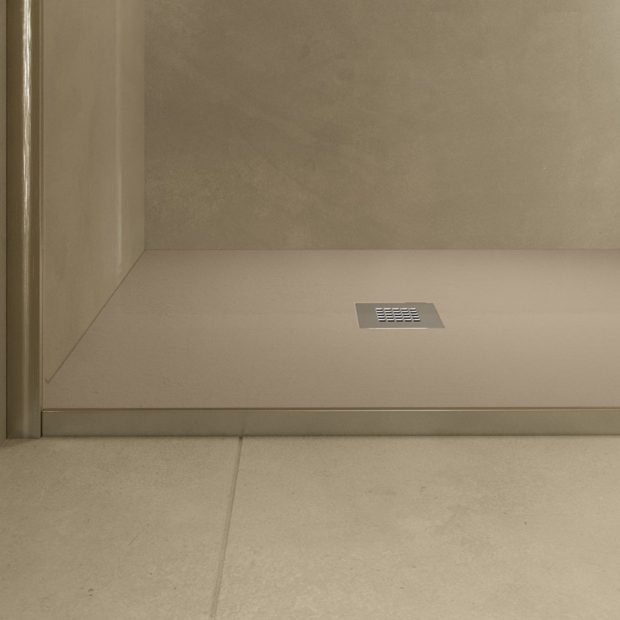GRADE A1 - 1200x800mm Stone Resin Cream Slate Effect Rectangular Shower Tray with Grate - Siltei
